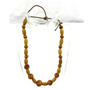 VTG Wood Bead Necklace Brown Handmade 13" Long